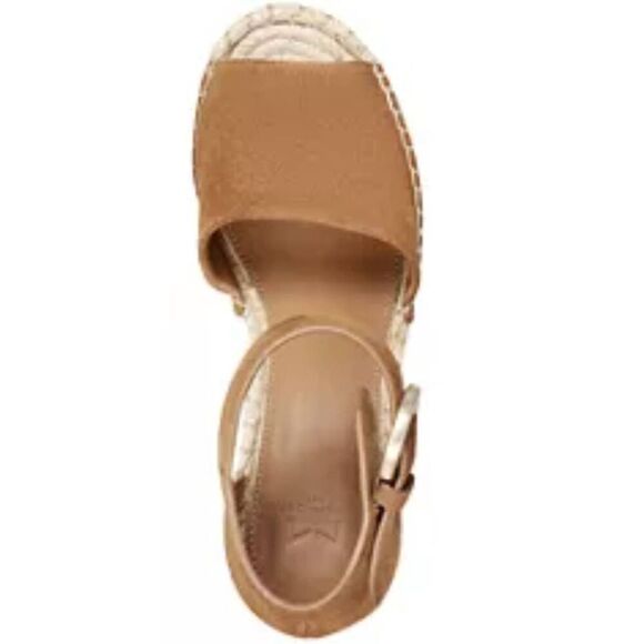 Marc Fisher MLAdalyn TanLeather & Suede Espadrille Wedge Platform Shoe Size 9.5 - Picture 3 of 7